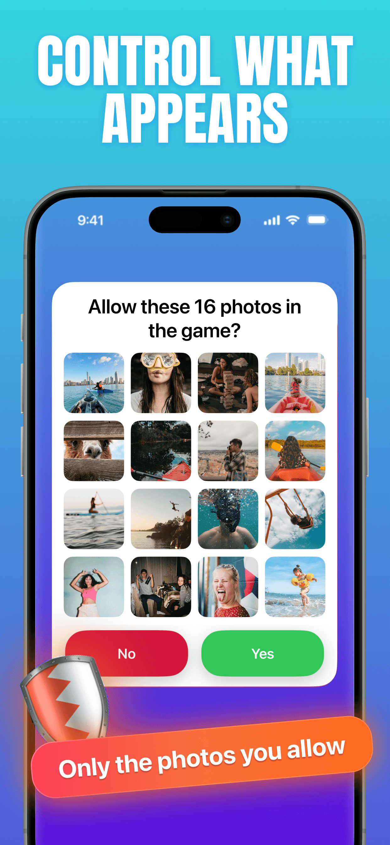 PicPop screen showing players can allow selected photos